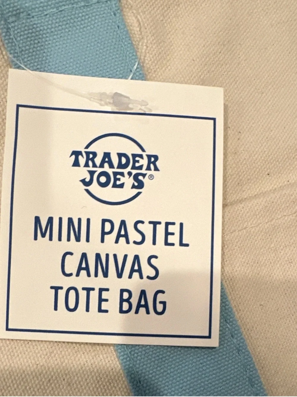 Trader Joe's Peeps Mini Pastel Canvas Tote Bag Mini Blue & Beige Canvas Tote